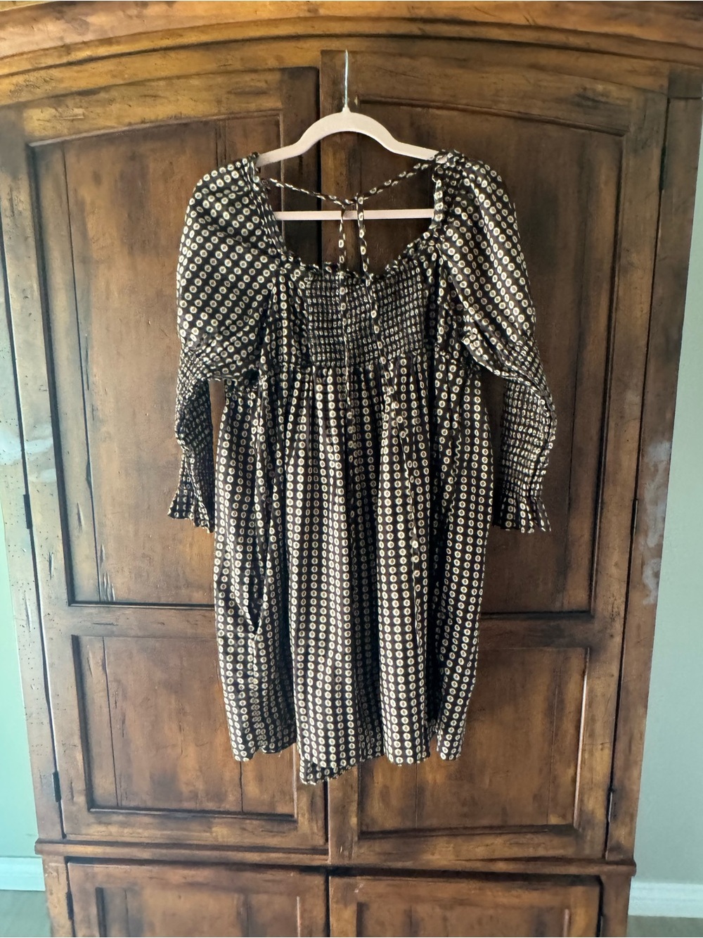 Free People Star Dip Babydoll Dress in Black Multi Size Large - Picture 10 of 11